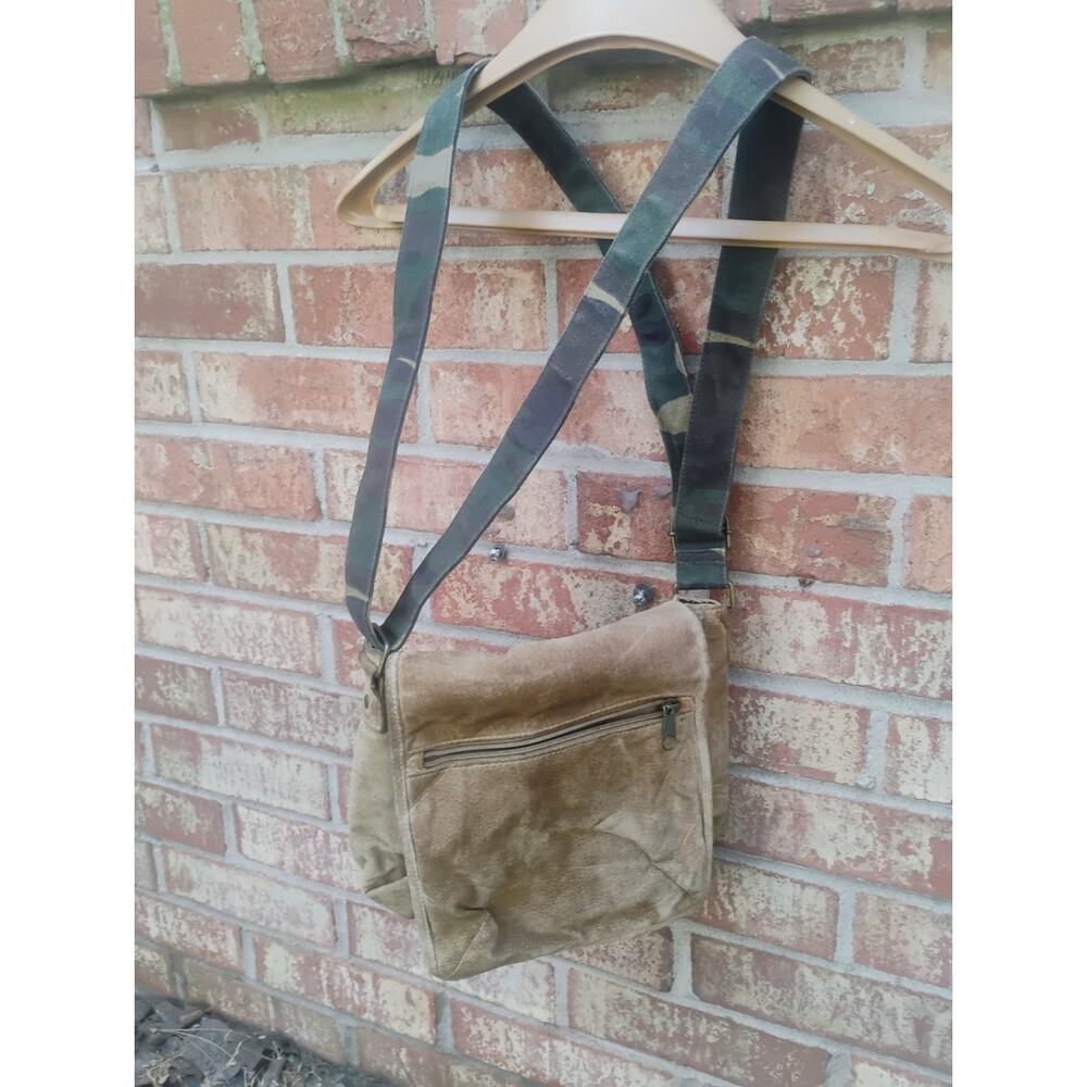 Vintage 90s Wilsons Leather Maxima Suede Messenger Bag Crossbody Camo Strap Y2k